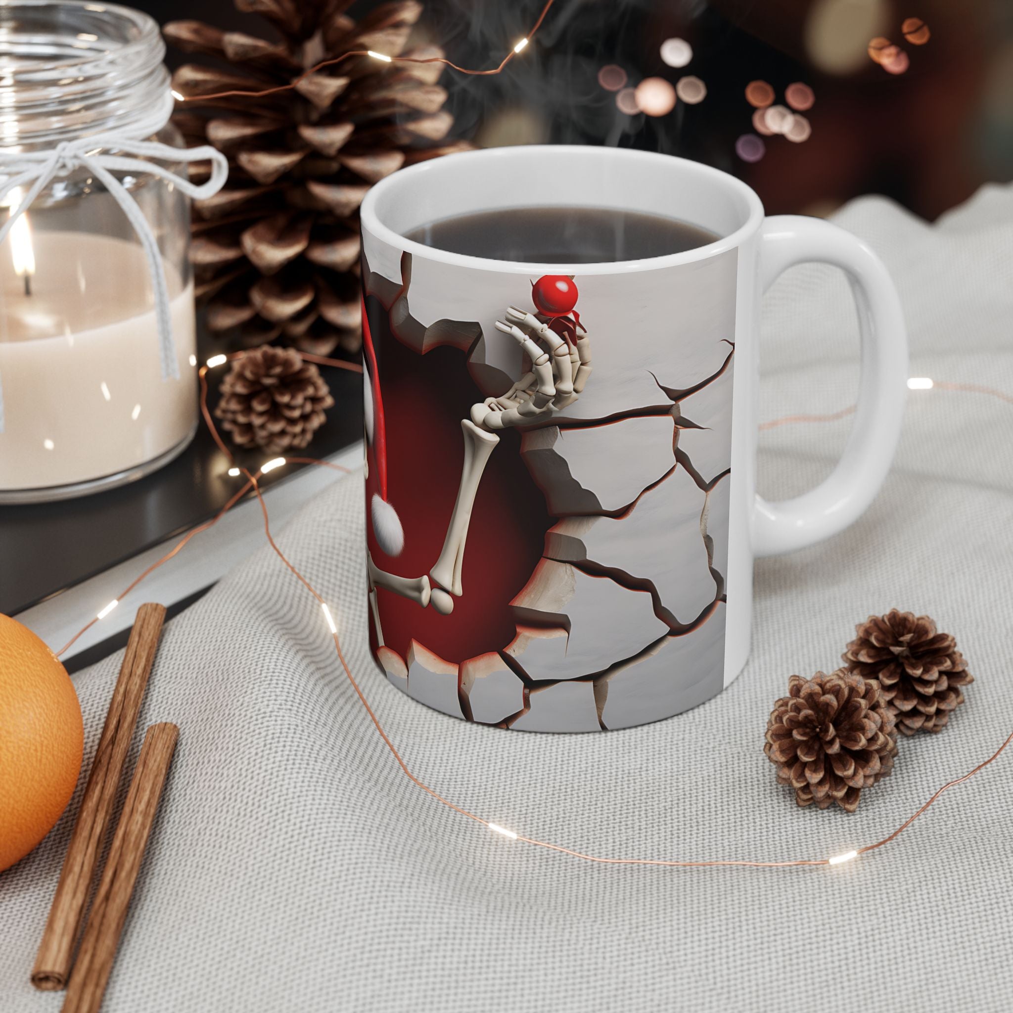 Festive Skeleton Mug, Skull Coffee Cup, Halloween Gift, Christmas Mug, Unique Drinkware, Spooky Home Decor