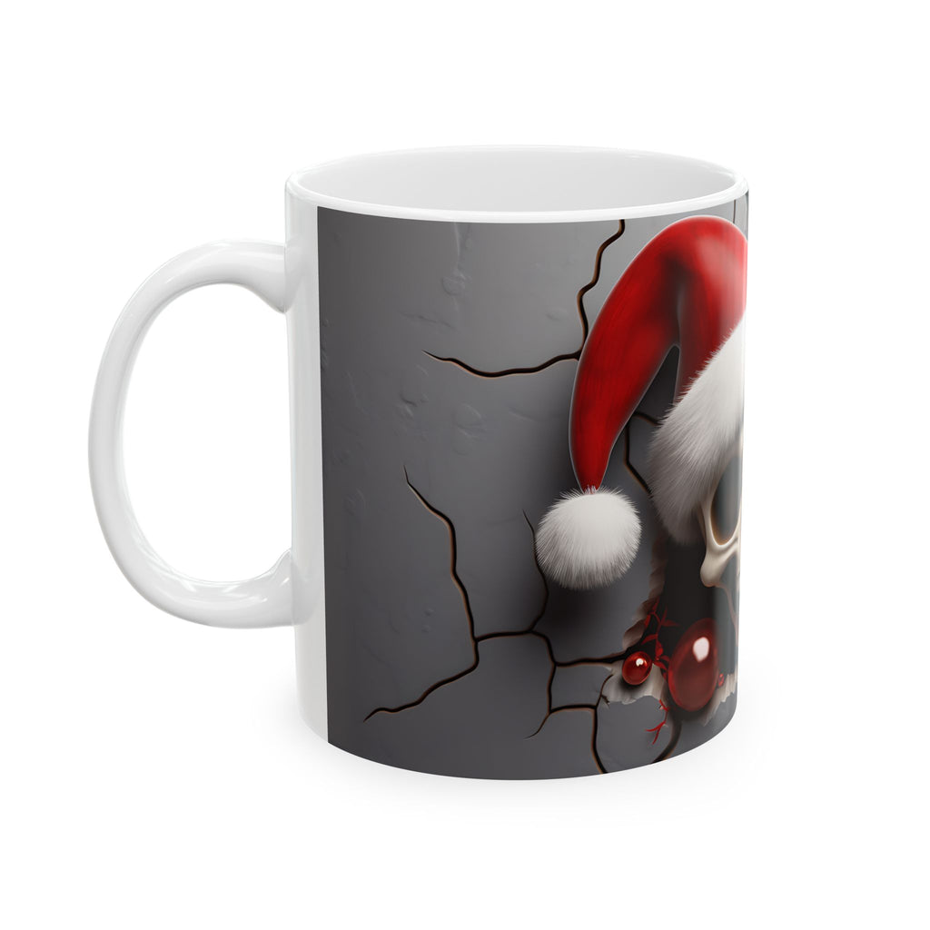 Skull Santa Mug | Halloween & Christmas Mug | Ceramic Coffee Cup | Unique Gift for Horror Fans, Home Decor, Holiday Cheer