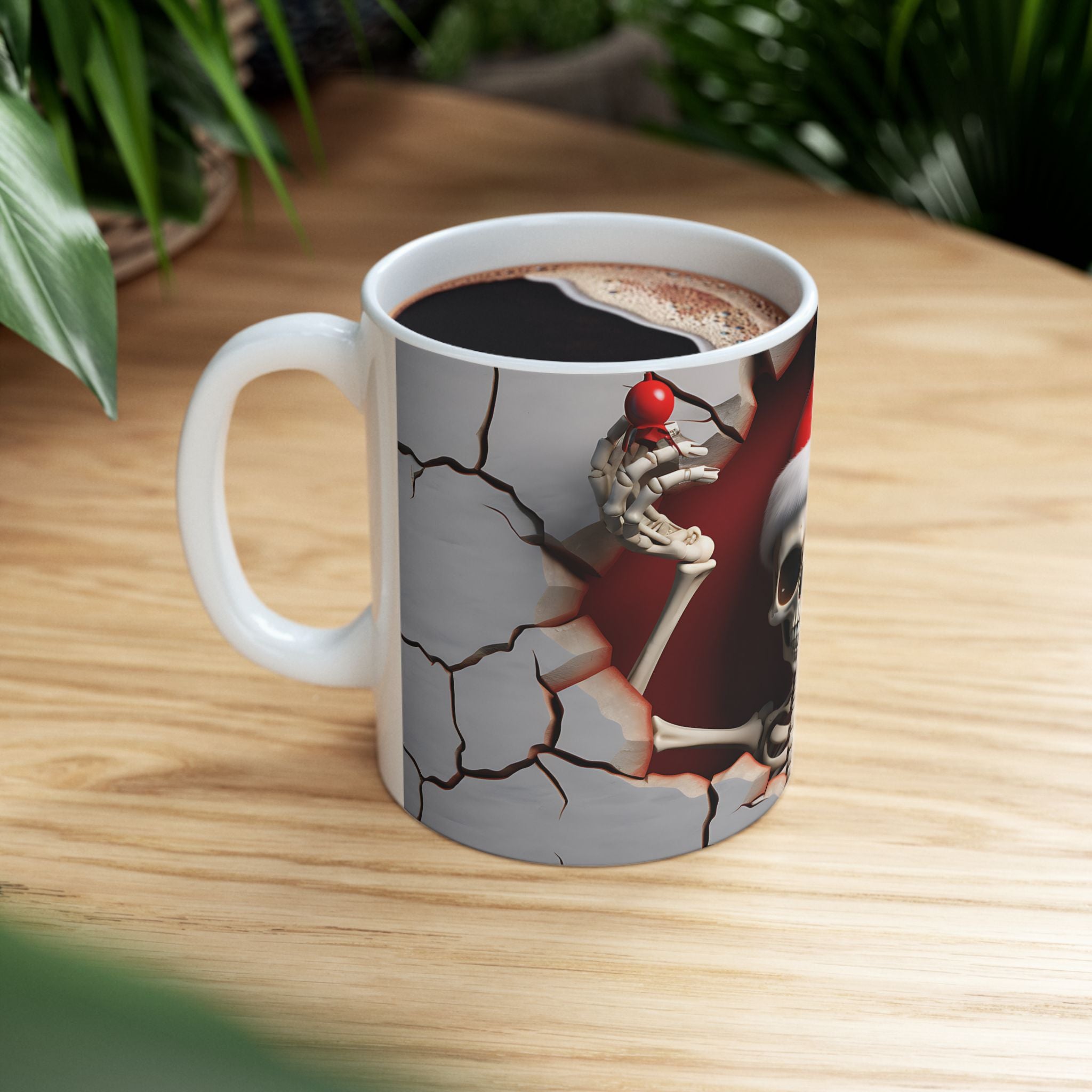 Festive Skeleton Mug, Skull Coffee Cup, Halloween Gift, Christmas Mug, Unique Drinkware, Spooky Home Decor