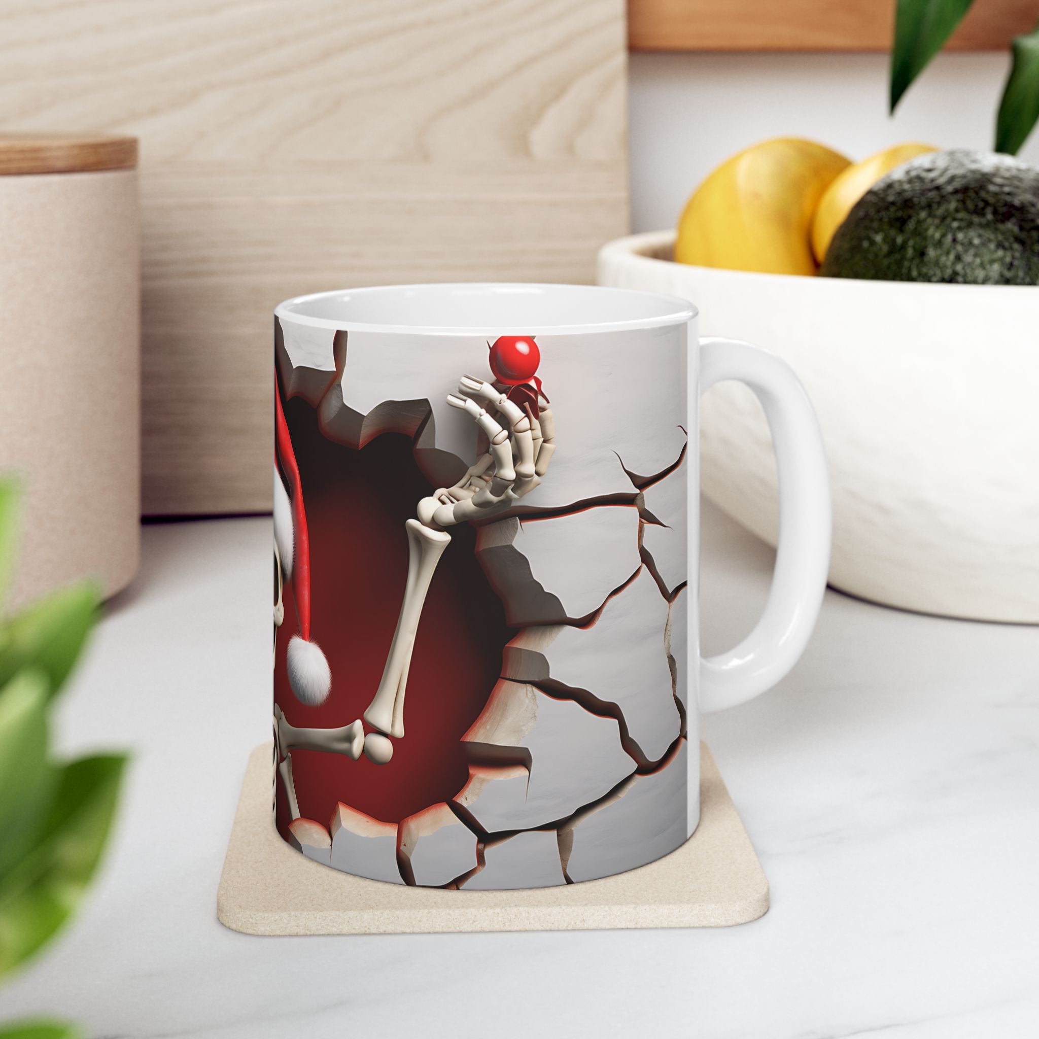 Festive Skeleton Mug, Skull Coffee Cup, Halloween Gift, Christmas Mug, Unique Drinkware, Spooky Home Decor