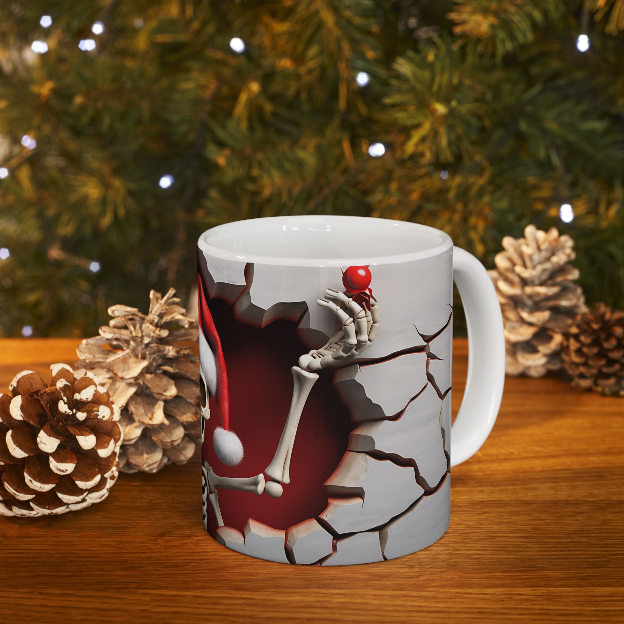 Festive Skeleton Mug, Skull Coffee Cup, Halloween Gift, Christmas Mug, Unique Drinkware, Spooky Home Decor