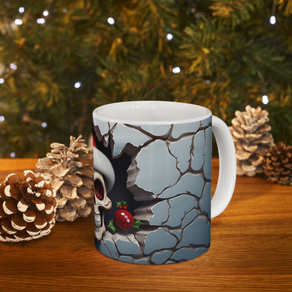 Skull Christmas Ceramic Mug | Unique Holiday Gifts, Halloween Decor, Skull Enthusiasts, Xmas Gift Idea, Trendy Coffee Cup