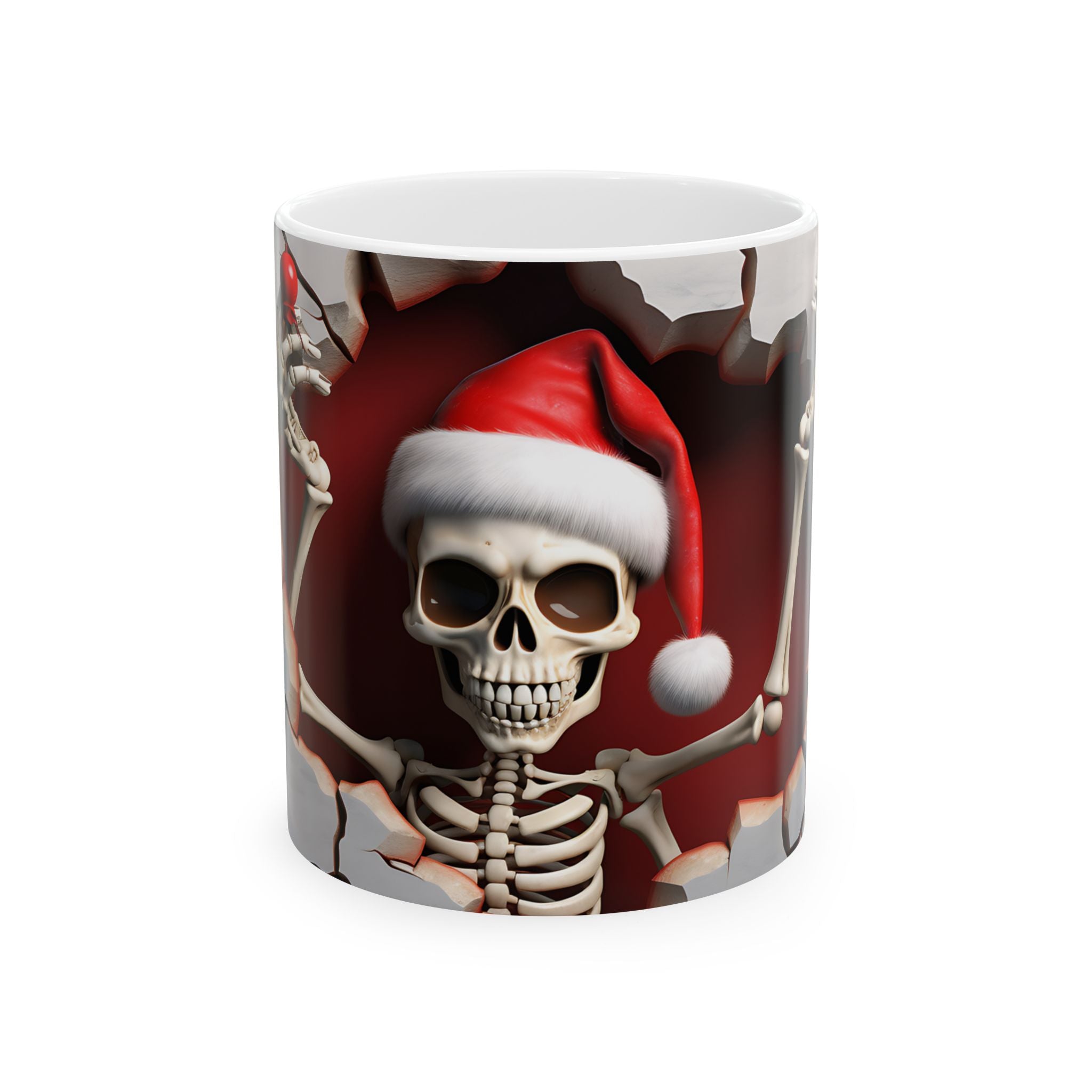 Festive Skeleton Mug, Skull Coffee Cup, Halloween Gift, Christmas Mug, Unique Drinkware, Spooky Home Decor