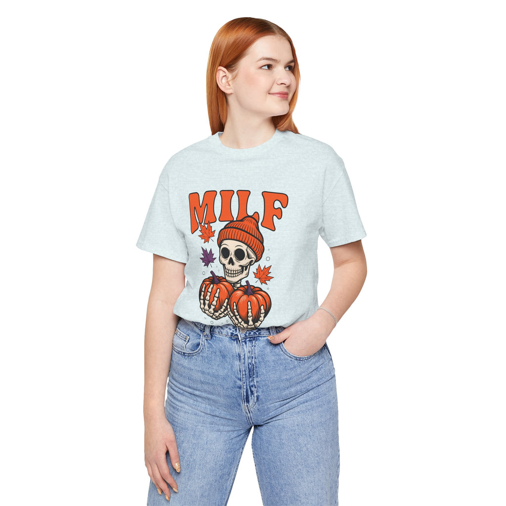 Fall Vibes Skeleton Tee - Halloween Fashion, Unisex Shirt, Fall Apparel, MILF Shirt, Halloween Costume Top