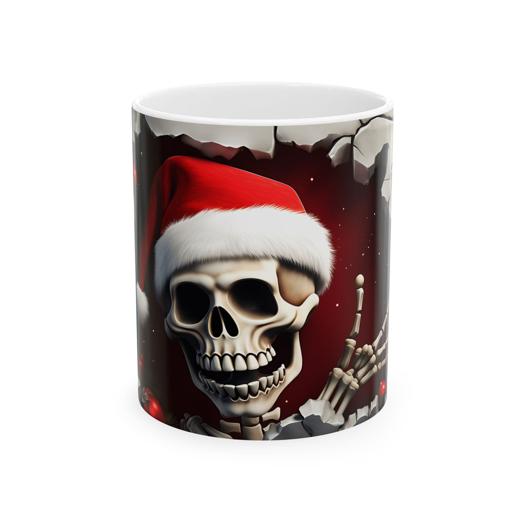 Santa Skeleton Mug | Halloween Decor, Christmas Gift, Unique Ceramic Mug, Skull Print, Holiday Drinkware