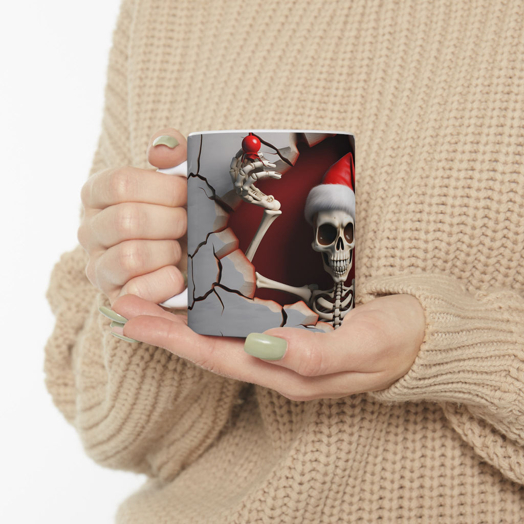 Festive Skeleton Mug, Skull Coffee Cup, Halloween Gift, Christmas Mug, Unique Drinkware, Spooky Home Decor