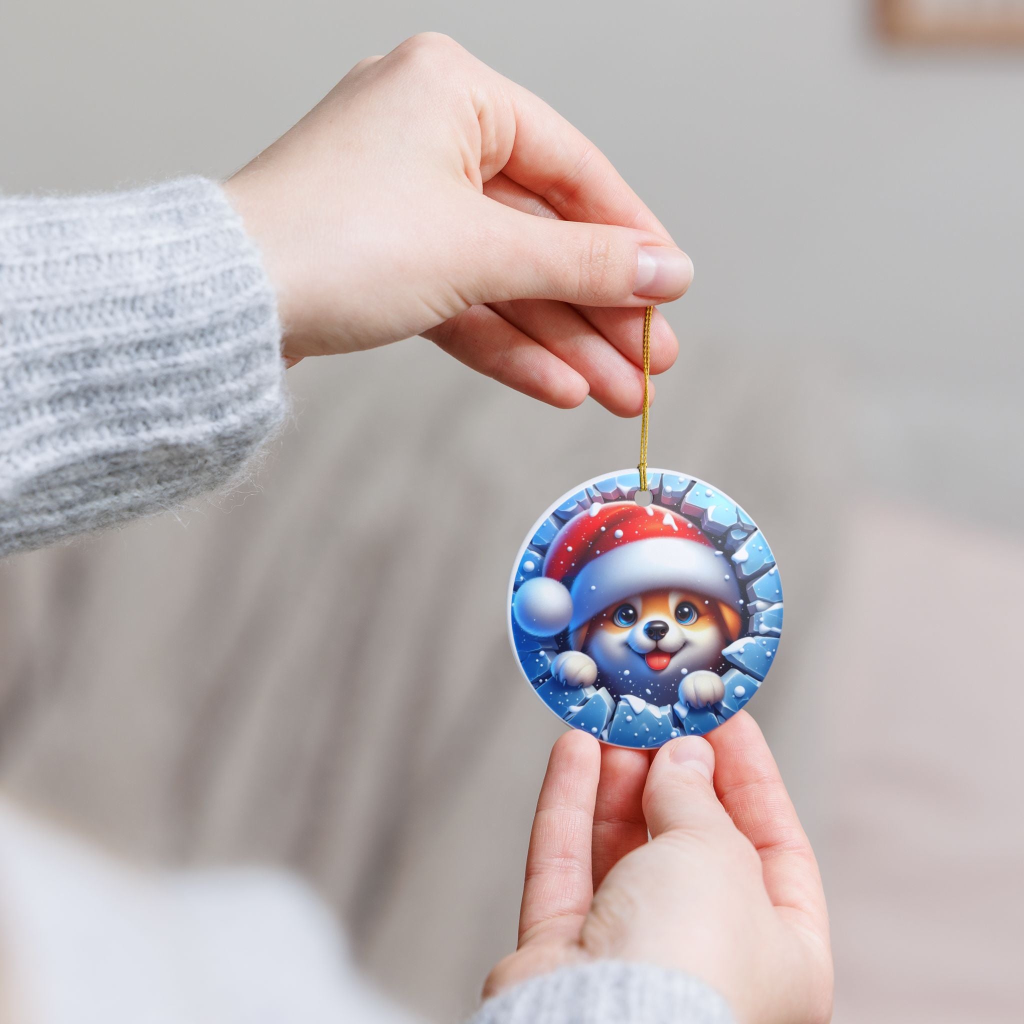 Festive Dog Christmas Ornament, Cute Pet Decor, Holiday Decoration, Animal Lover Gift, Tree Ornament, Winter Home Decor