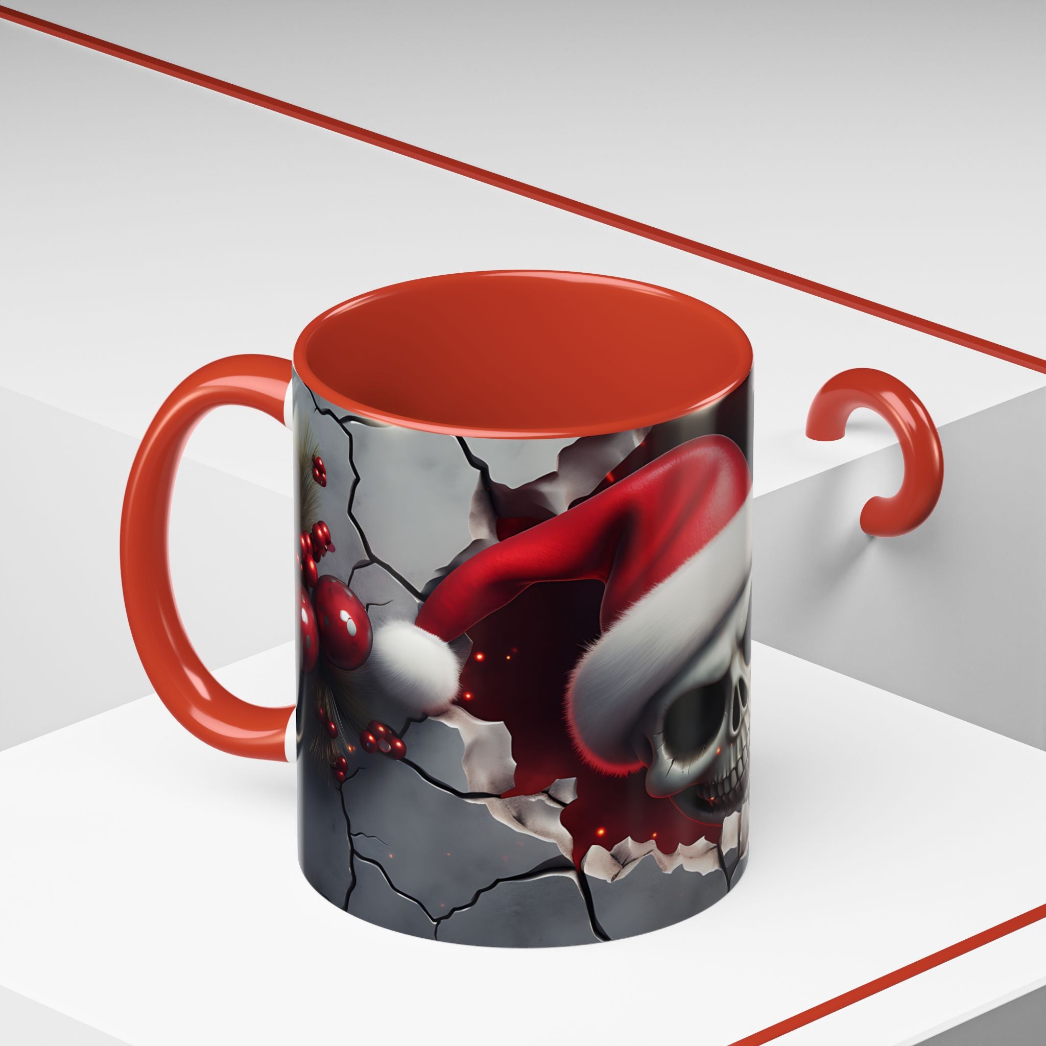 Skull Santa Accent Coffee Mug - Unique Holiday Gift, Halloween Decor, Gothic Style, Skull Lover Mug, Fun Coffee Cups