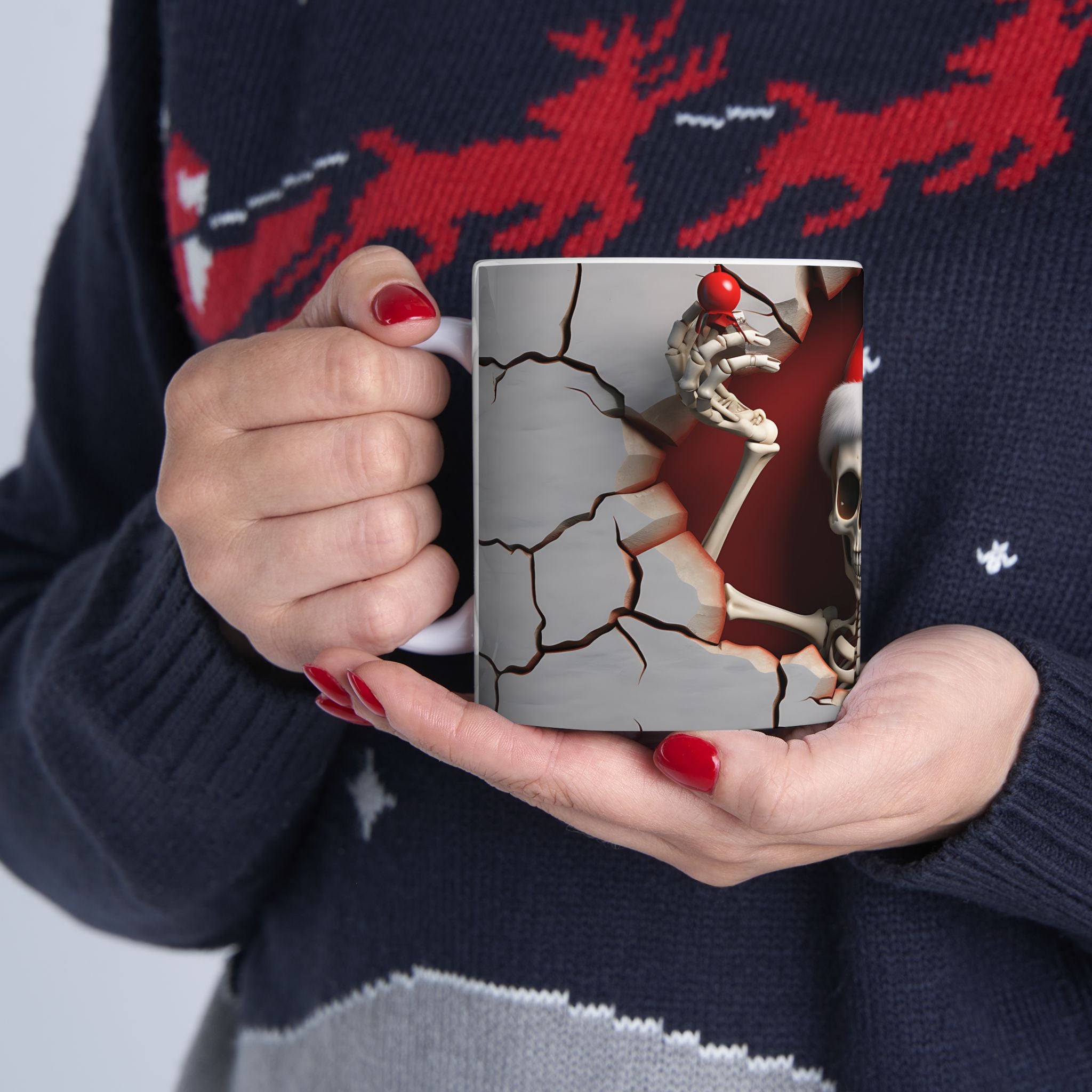 Festive Skeleton Mug, Skull Coffee Cup, Halloween Gift, Christmas Mug, Unique Drinkware, Spooky Home Decor