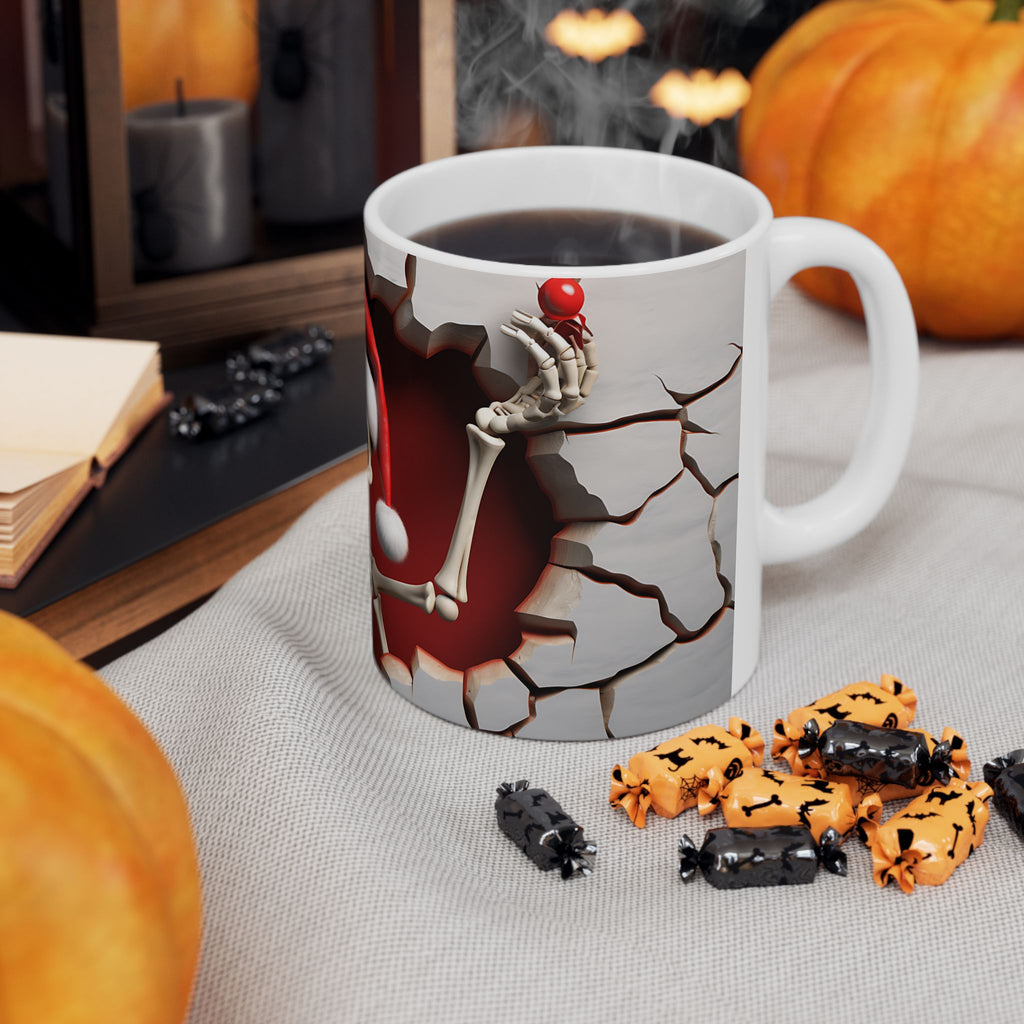 Festive Skeleton Mug, Skull Coffee Cup, Halloween Gift, Christmas Mug, Unique Drinkware, Spooky Home Decor
