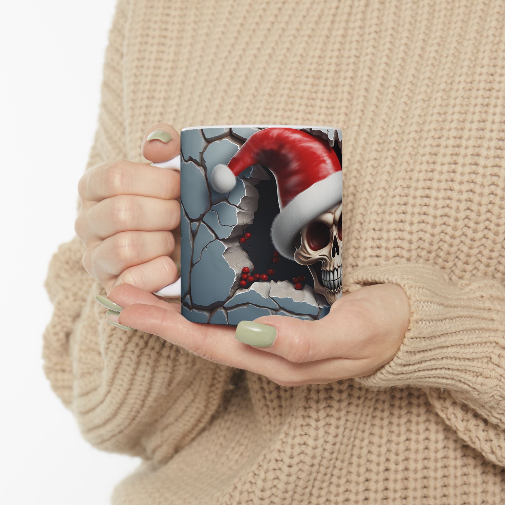 Skull Christmas Ceramic Mug | Unique Holiday Gifts, Halloween Decor, Skull Enthusiasts, Xmas Gift Idea, Trendy Coffee Cup