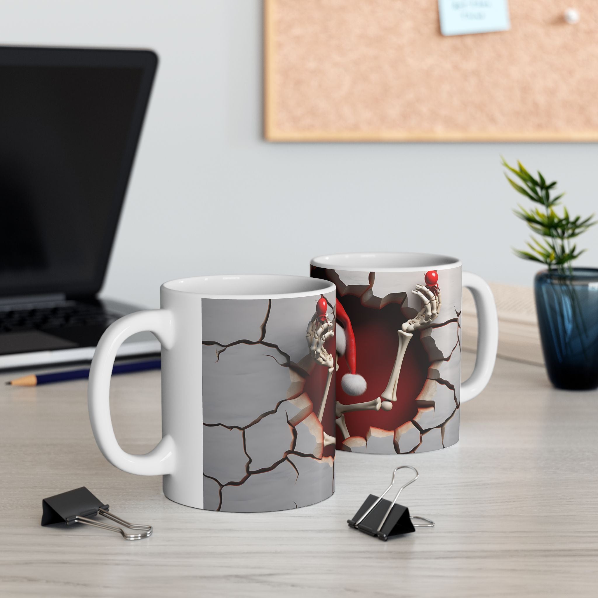 Festive Skeleton Mug, Skull Coffee Cup, Halloween Gift, Christmas Mug, Unique Drinkware, Spooky Home Decor