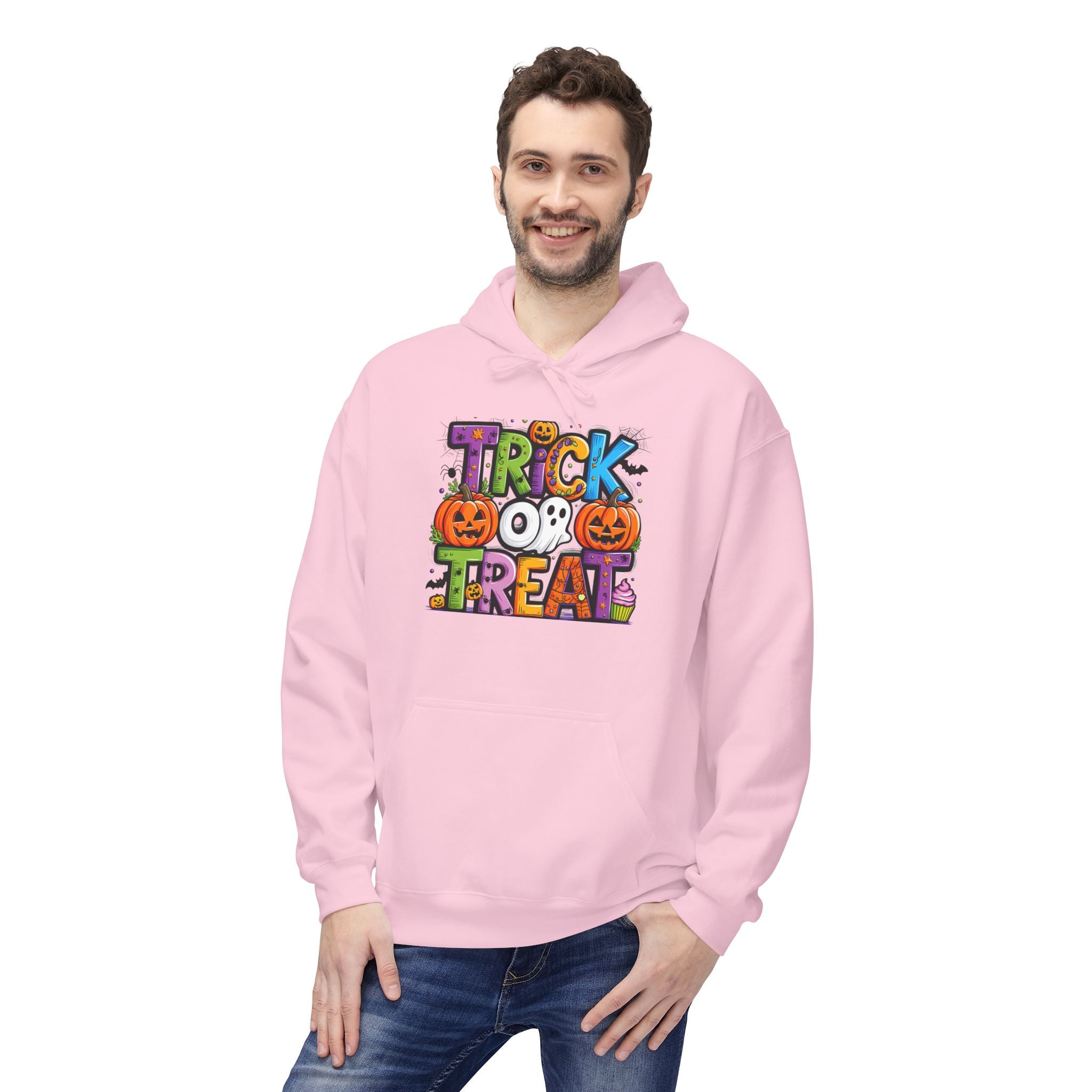 Halloween Trick or Treat Hoodie, Unisex Fleece Hooded Sweatshirt, Fall Fashion, Pumpkin Costume, Cozy Autumn Wear, Gift for Halloween