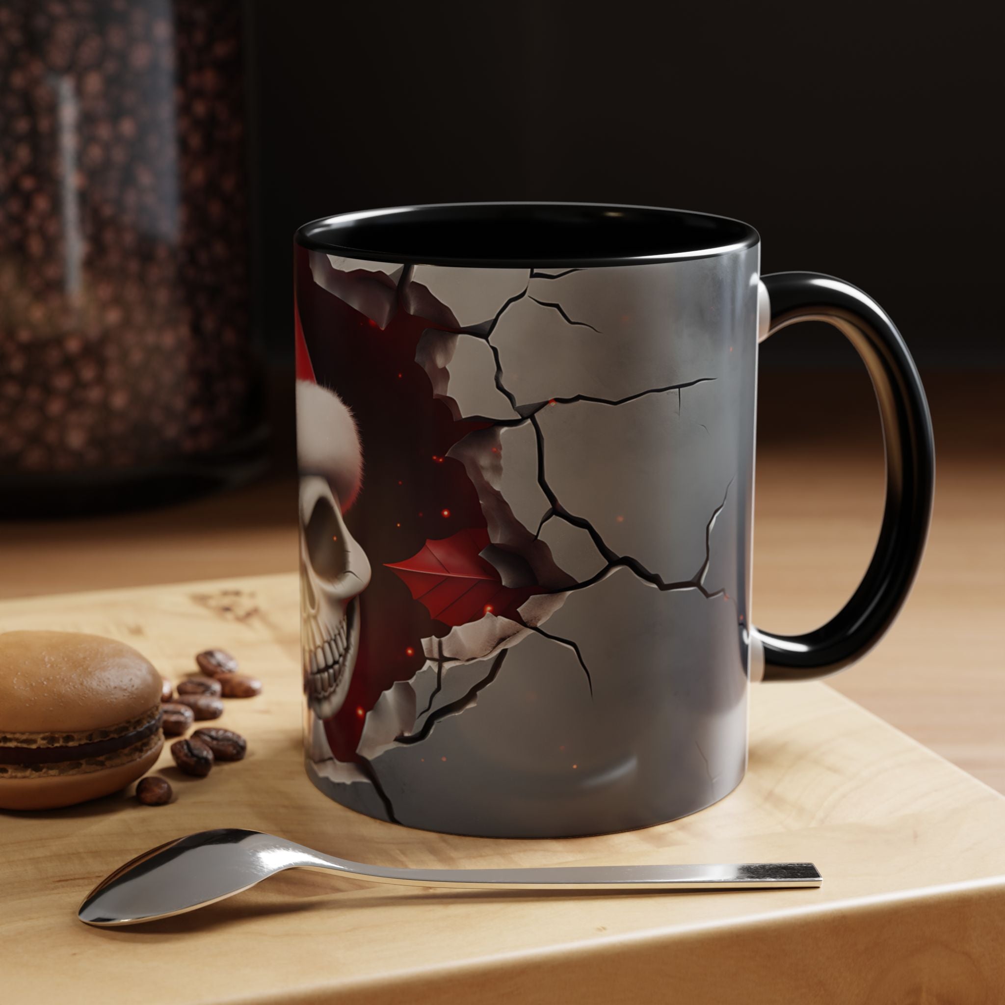 Skull Santa Accent Coffee Mug - Unique Holiday Gift, Halloween Decor, Gothic Style, Skull Lover Mug, Fun Coffee Cups