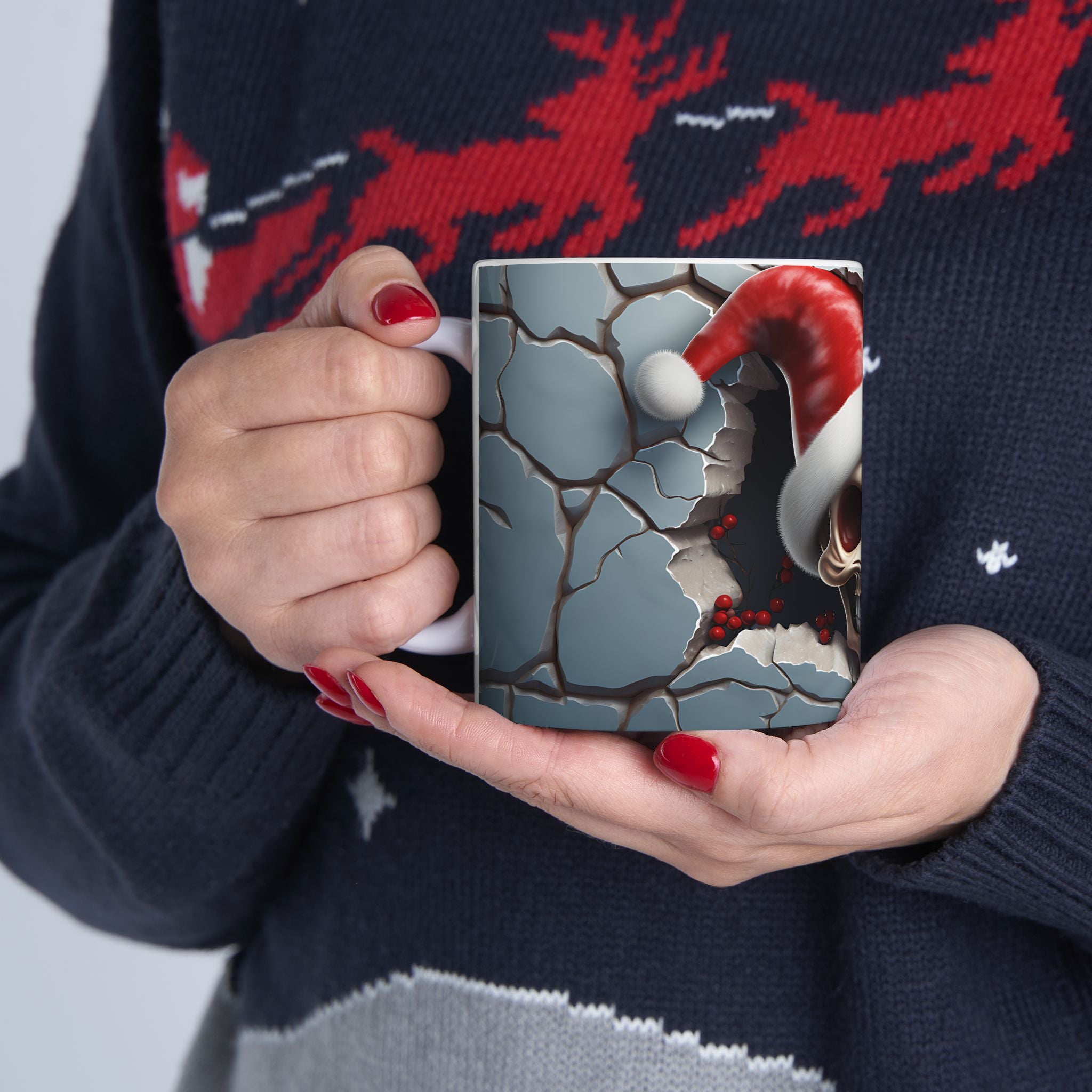 Skull Christmas Ceramic Mug | Unique Holiday Gifts, Halloween Decor, Skull Enthusiasts, Xmas Gift Idea, Trendy Coffee Cup