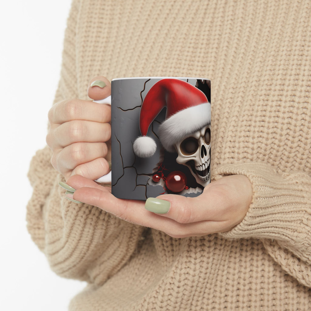 Skull Santa Mug | Halloween & Christmas Mug | Ceramic Coffee Cup | Unique Gift for Horror Fans, Home Decor, Holiday Cheer