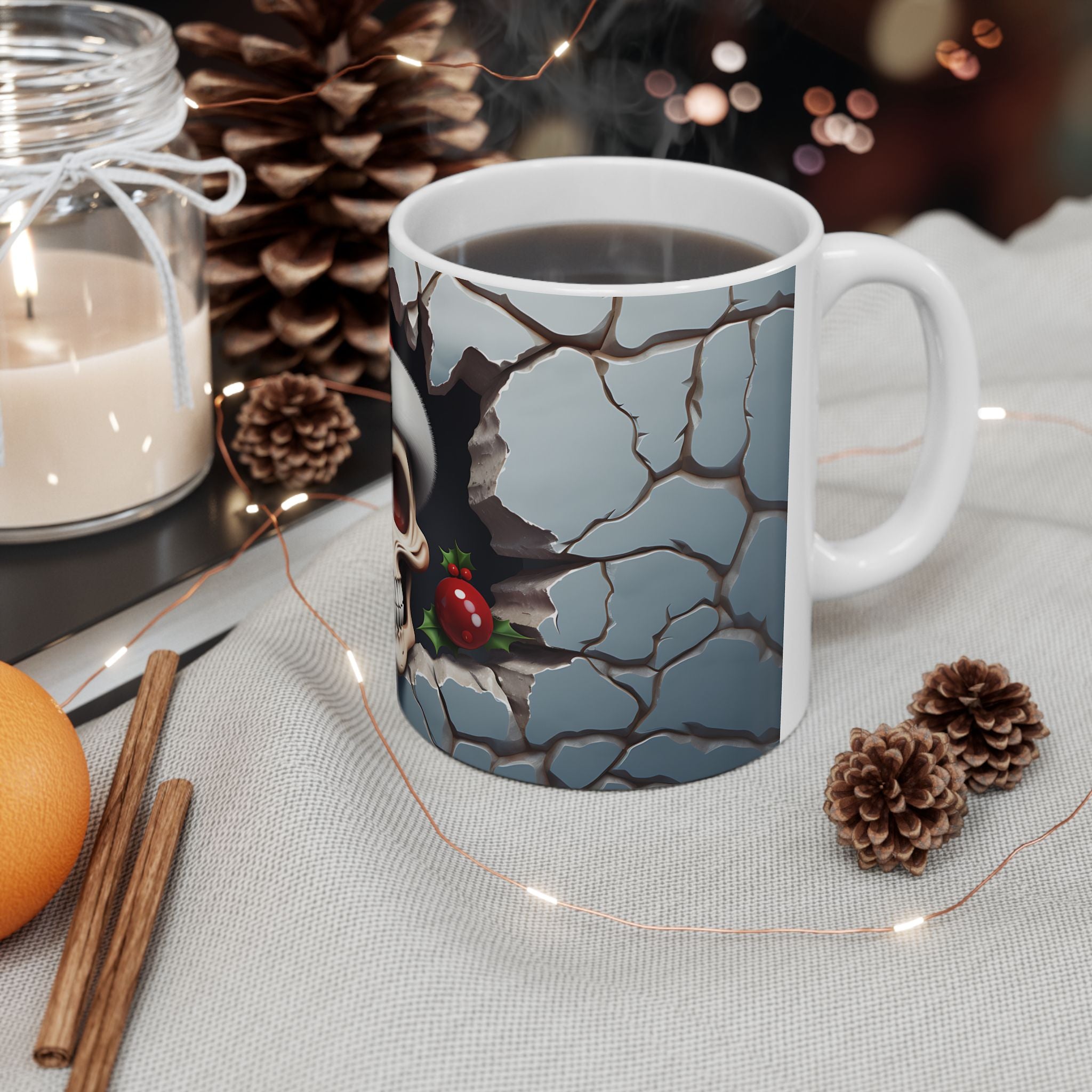 Skull Christmas Ceramic Mug | Unique Holiday Gifts, Halloween Decor, Skull Enthusiasts, Xmas Gift Idea, Trendy Coffee Cup