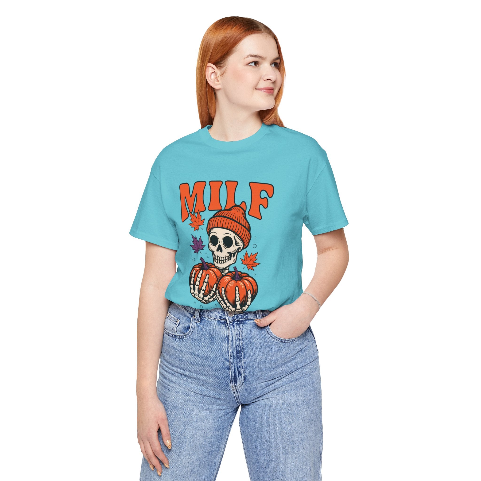 Fall Vibes Skeleton Tee - Halloween Fashion, Unisex Shirt, Fall Apparel, MILF Shirt, Halloween Costume Top