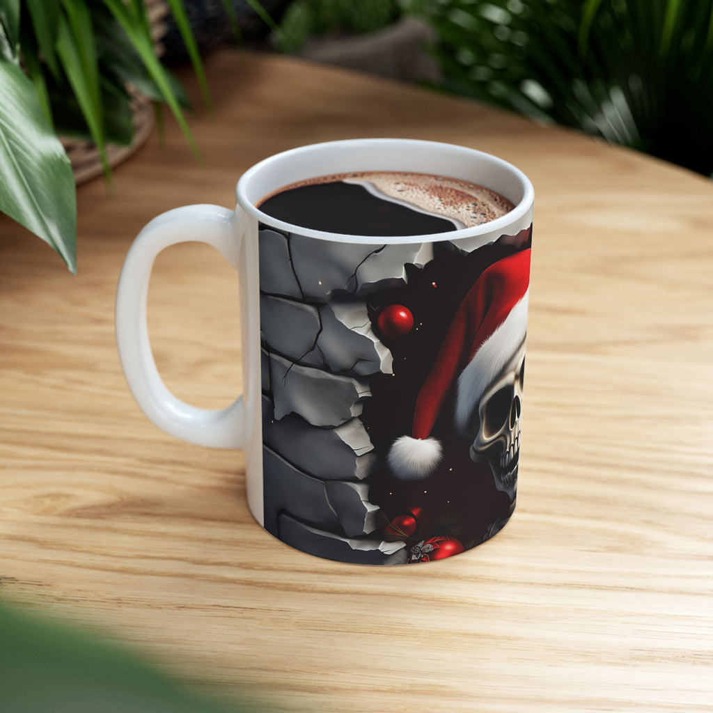 Santa Skeleton Mug | Halloween Decor, Christmas Gift, Unique Ceramic Mug, Skull Print, Holiday Drinkware