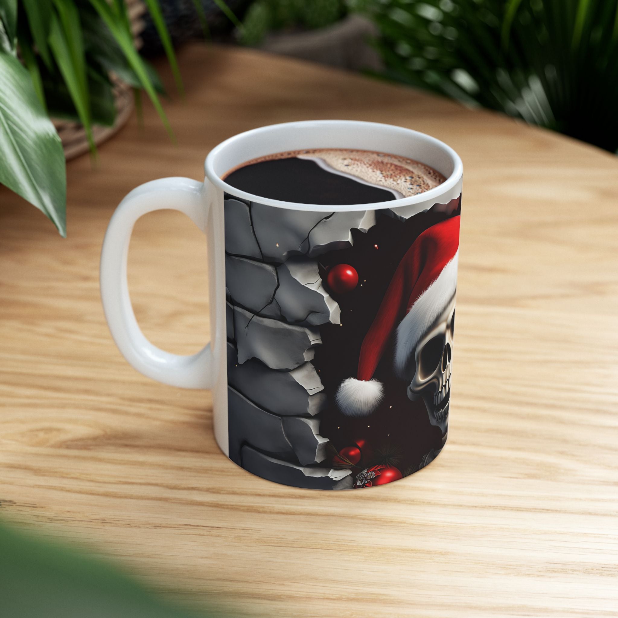 Santa Skeleton Mug | Halloween Decor, Christmas Gift, Unique Ceramic Mug, Skull Print, Holiday Drinkware