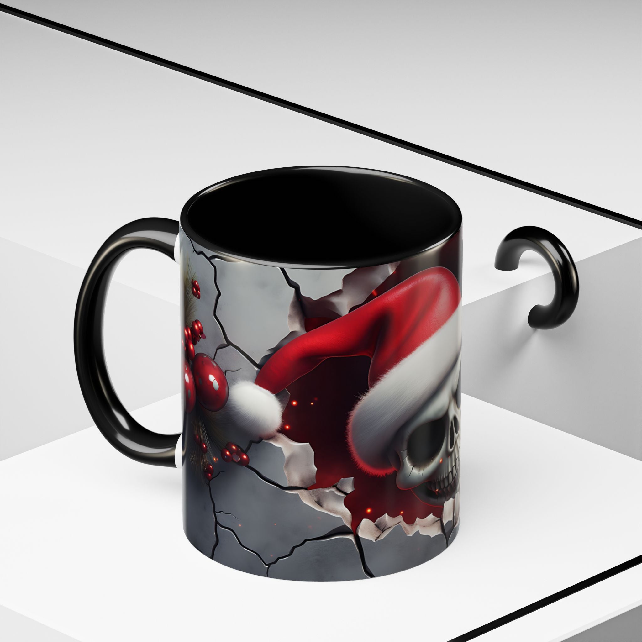 Skull Santa Accent Coffee Mug - Unique Holiday Gift, Halloween Decor, Gothic Style, Skull Lover Mug, Fun Coffee Cups