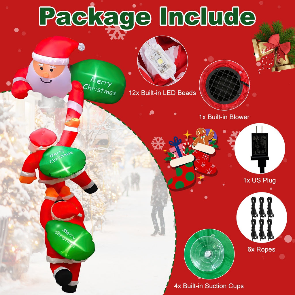 1Pc 8FT Climbing Inflatable Santa Claus With Light Hanging Blow Up Christmas Inflatable Indoor Outdoor Christmas Decorations 3 Santa Claus 3 Merry Christmas Boards