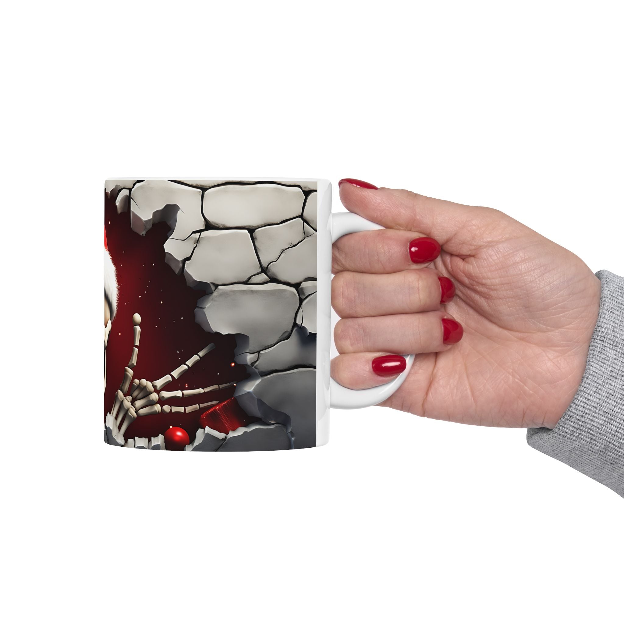 Santa Skeleton Mug | Halloween Decor, Christmas Gift, Unique Ceramic Mug, Skull Print, Holiday Drinkware