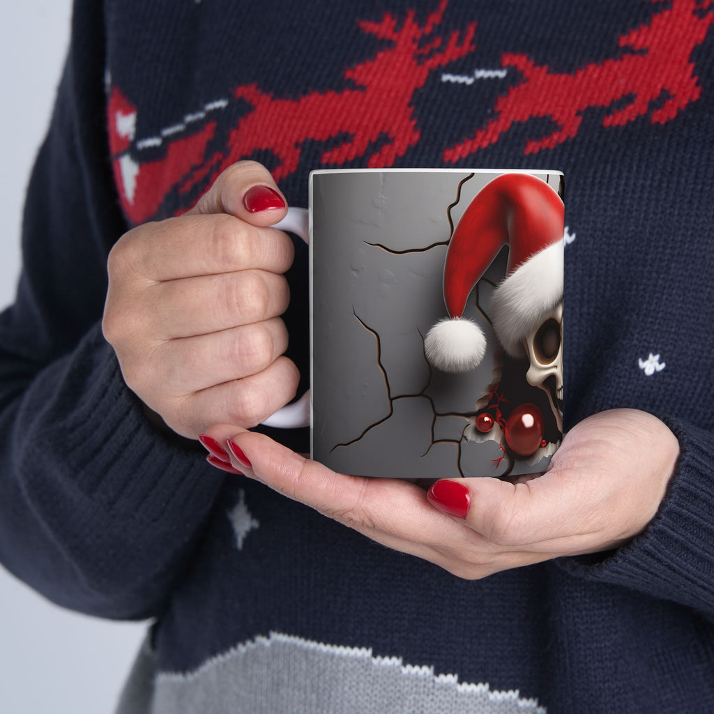 Skull Santa Mug | Halloween & Christmas Mug | Ceramic Coffee Cup | Unique Gift for Horror Fans, Home Decor, Holiday Cheer