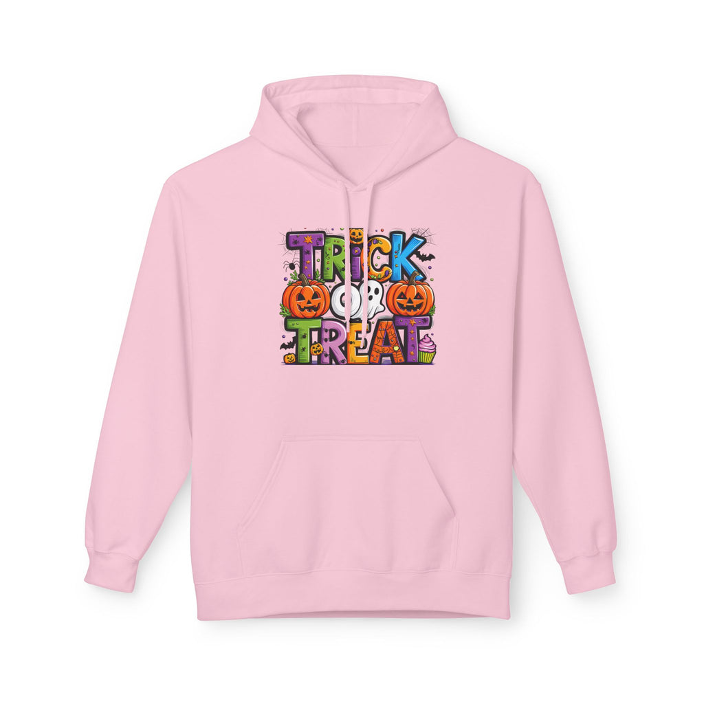 Halloween Trick or Treat Hoodie, Unisex Fleece Hooded Sweatshirt, Fall Fashion, Pumpkin Costume, Cozy Autumn Wear, Gift for Halloween