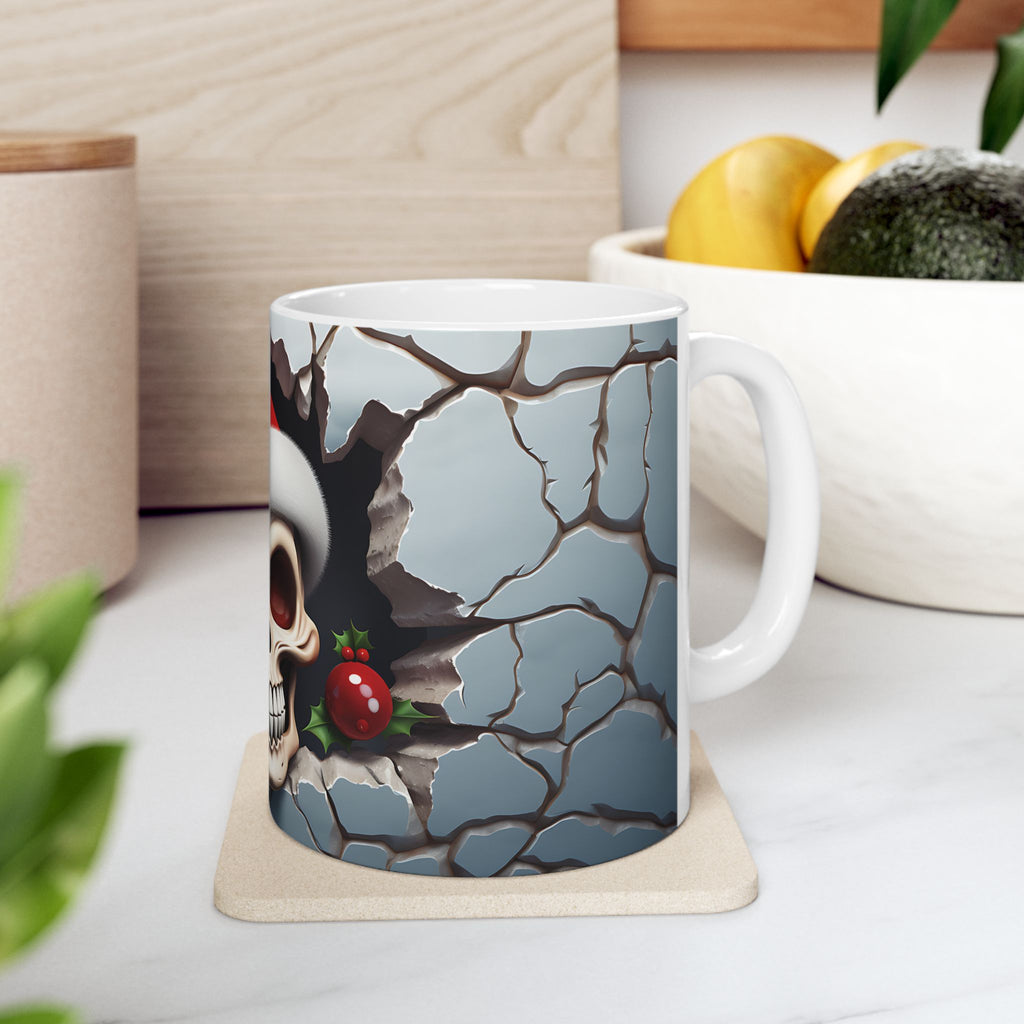 Skull Christmas Ceramic Mug | Unique Holiday Gifts, Halloween Decor, Skull Enthusiasts, Xmas Gift Idea, Trendy Coffee Cup
