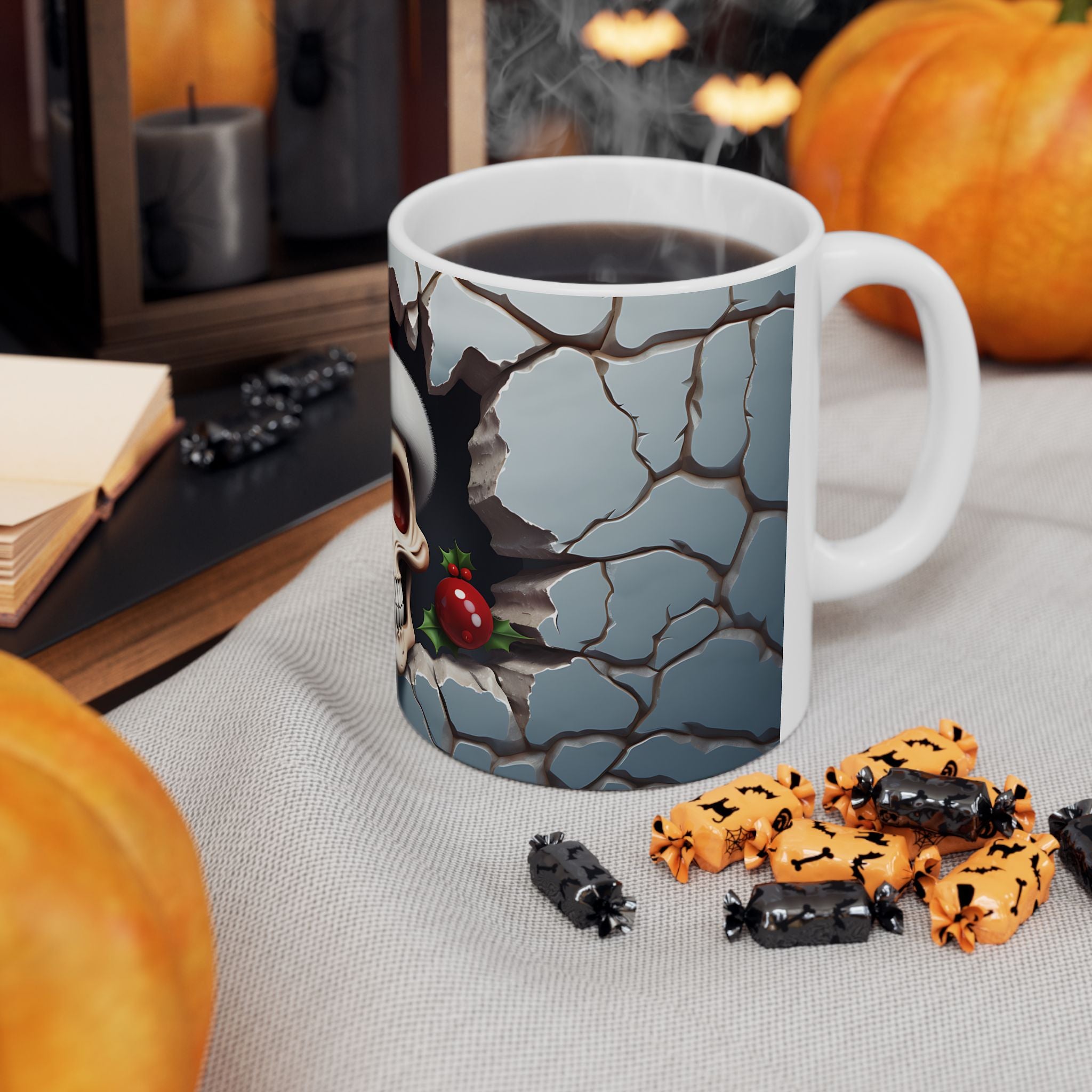 Skull Christmas Ceramic Mug | Unique Holiday Gifts, Halloween Decor, Skull Enthusiasts, Xmas Gift Idea, Trendy Coffee Cup