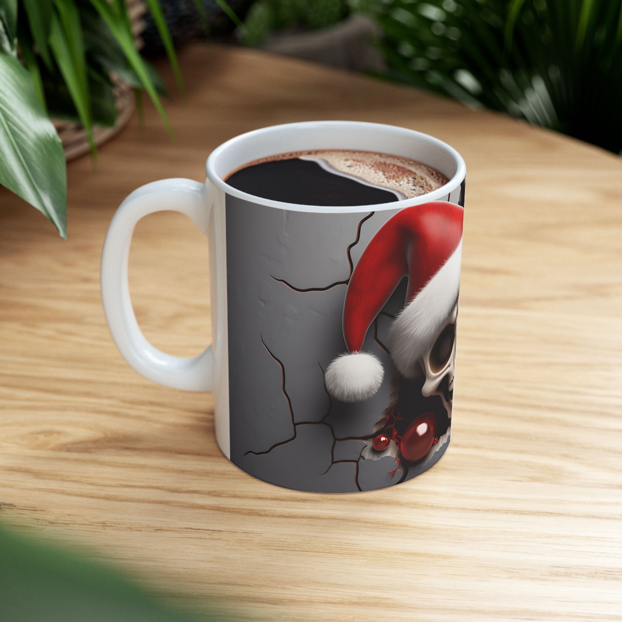 Skull Santa Mug | Halloween & Christmas Mug | Ceramic Coffee Cup | Unique Gift for Horror Fans, Home Decor, Holiday Cheer