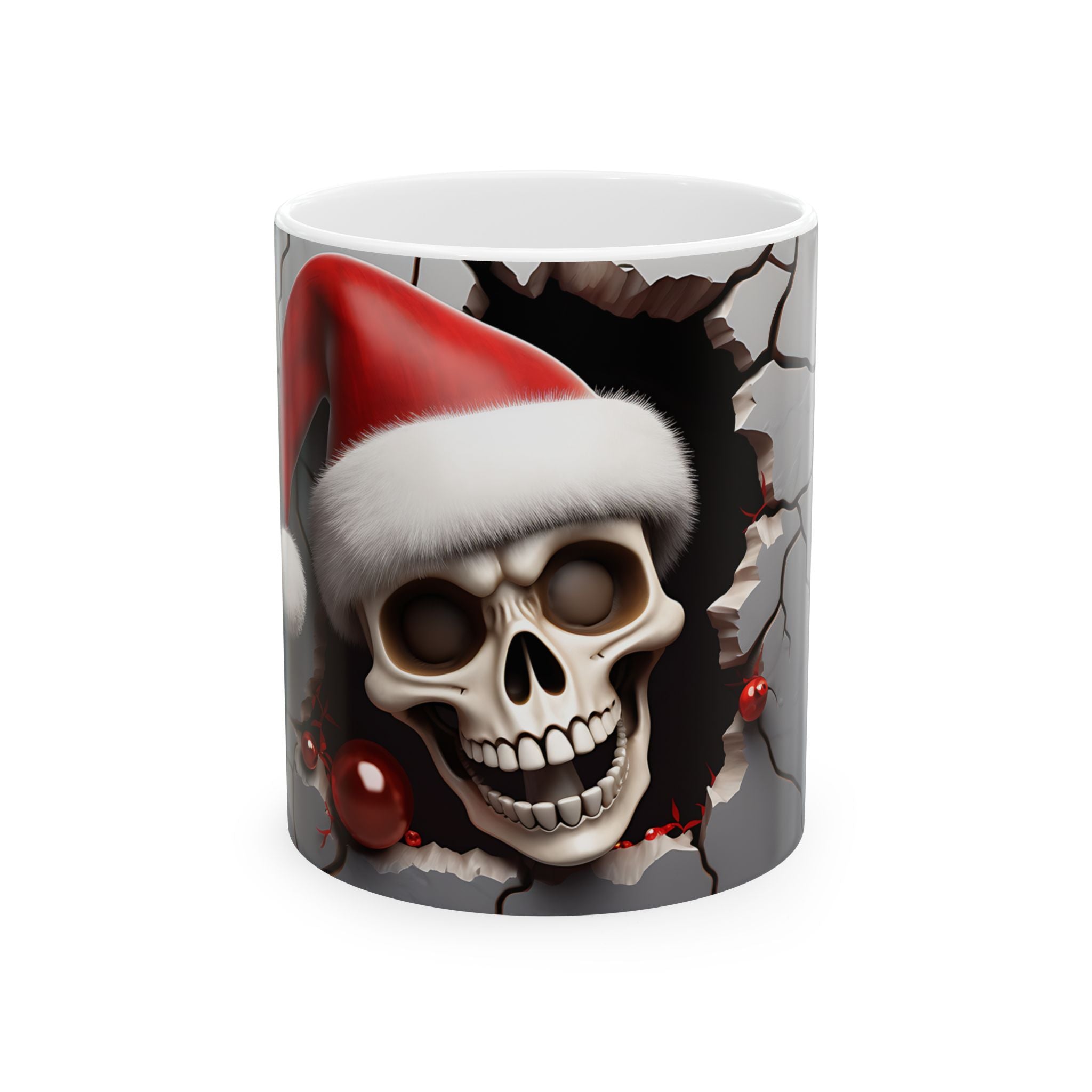 Skull Santa Mug | Halloween & Christmas Mug | Ceramic Coffee Cup | Unique Gift for Horror Fans, Home Decor, Holiday Cheer