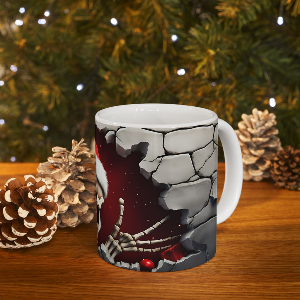 Santa Skeleton Mug | Halloween Decor, Christmas Gift, Unique Ceramic Mug, Skull Print, Holiday Drinkware