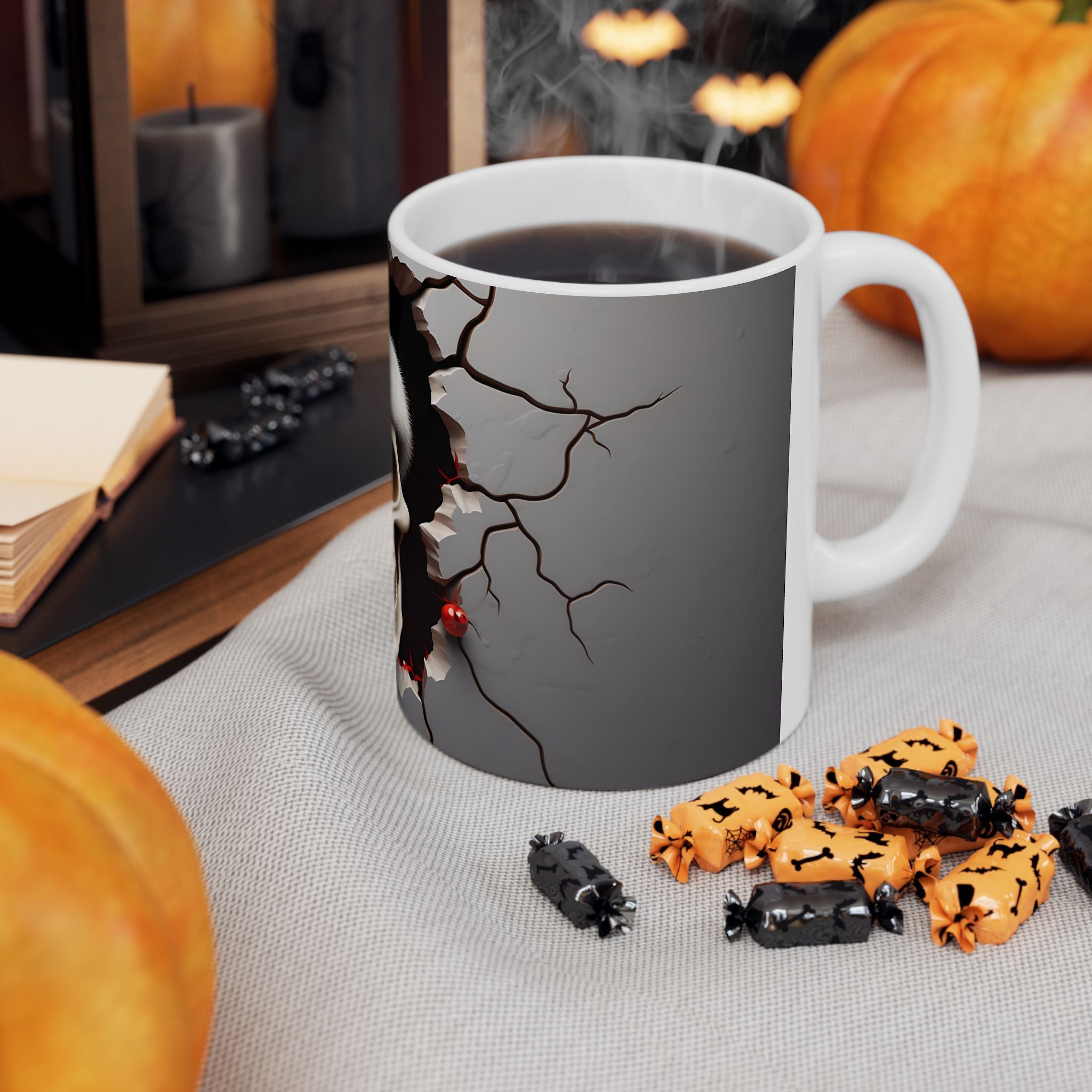 Skull Santa Mug | Halloween & Christmas Mug | Ceramic Coffee Cup | Unique Gift for Horror Fans, Home Decor, Holiday Cheer