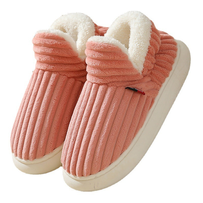 Winter Plush Home Shoes Fashion Solid Color Stripes Floor Bedroom Slippers Indoor Outdoor Garden Shoes for Women Men Couples